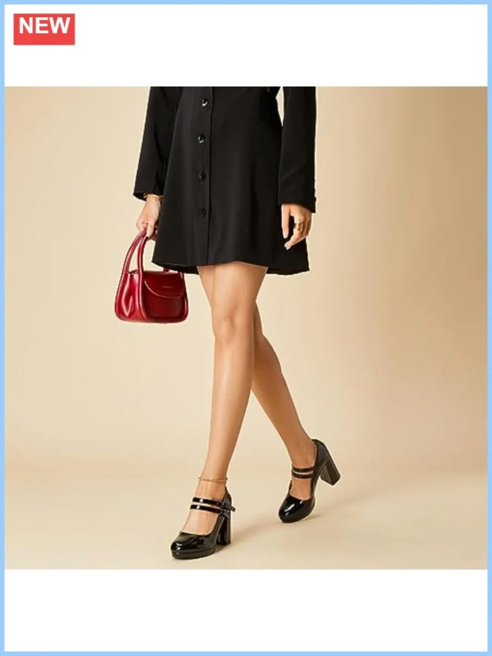 Women's Mary Jane Platform Block Heels Double Strap Faux Leather Pumps for
